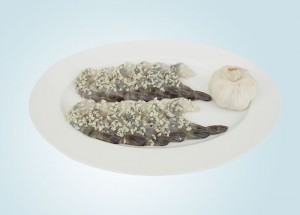 Raw Peeled and Deveined Tail-on Black Tiger Shrimp Marinated Garlic