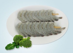 Raw Peeled and Devined Tail-on Vannamei Shrimp Skewered
